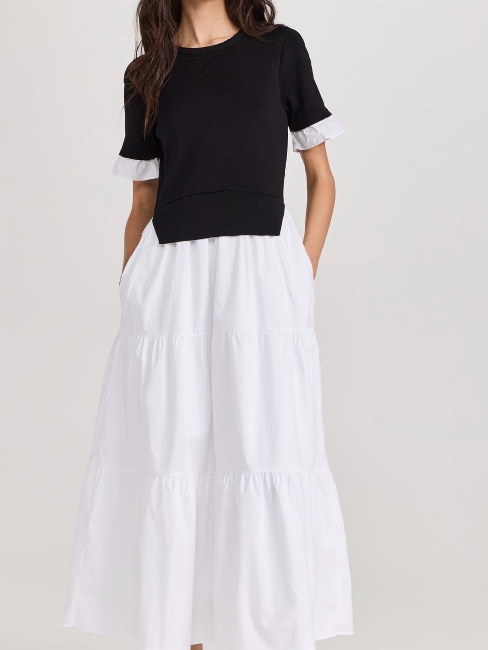 Mixed Media Short Sleeve Maxi Dress